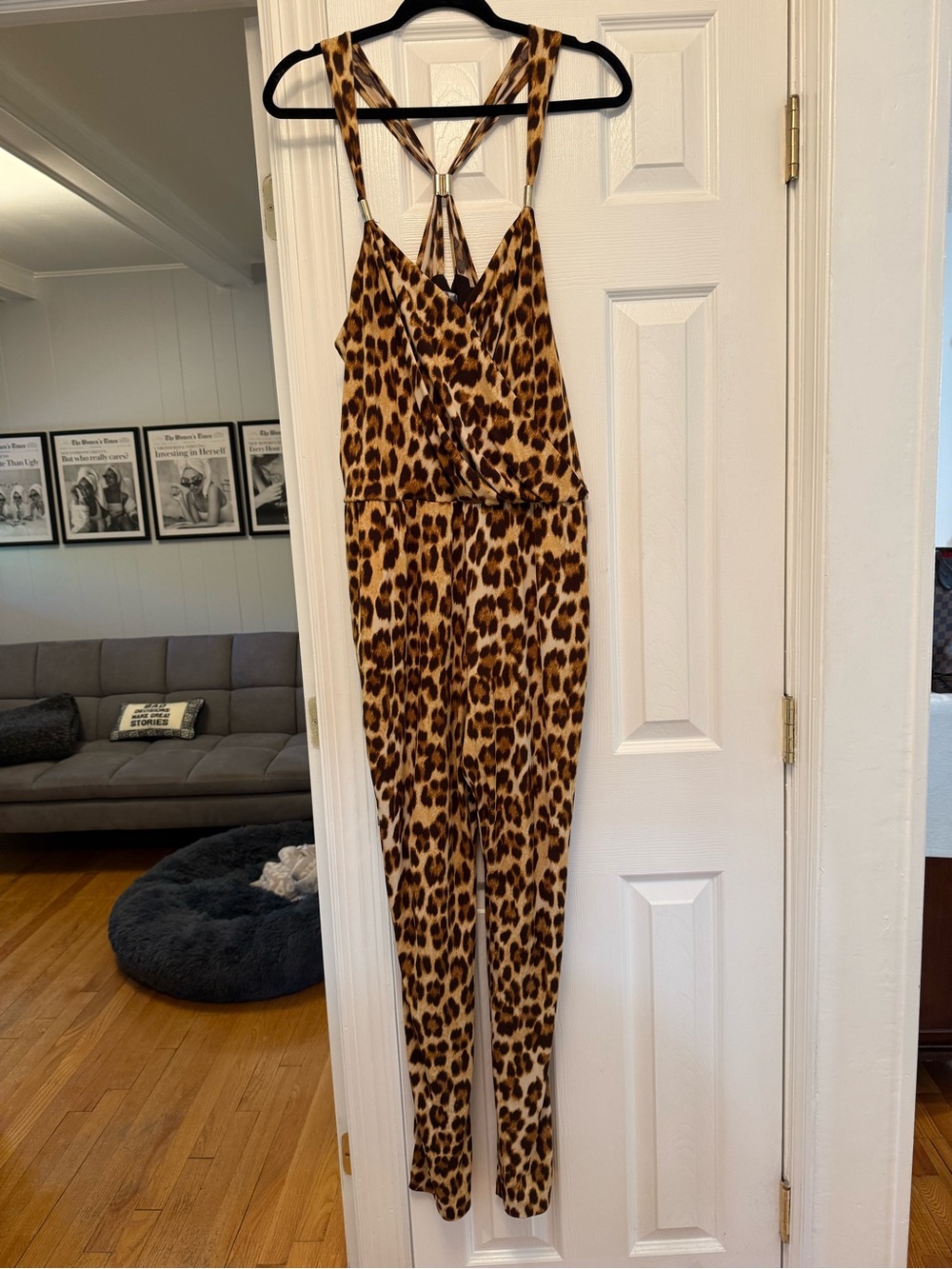 Jennifer Lopez Leopard-Print Jumpsuit in Brown and Black